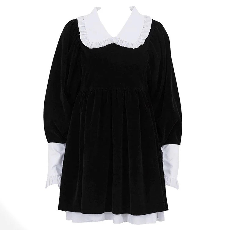 Velvet Collar Mini Black Dress