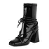 Square Heel Lace-Up Ankle Boots(EU34 (US4.0),Black)