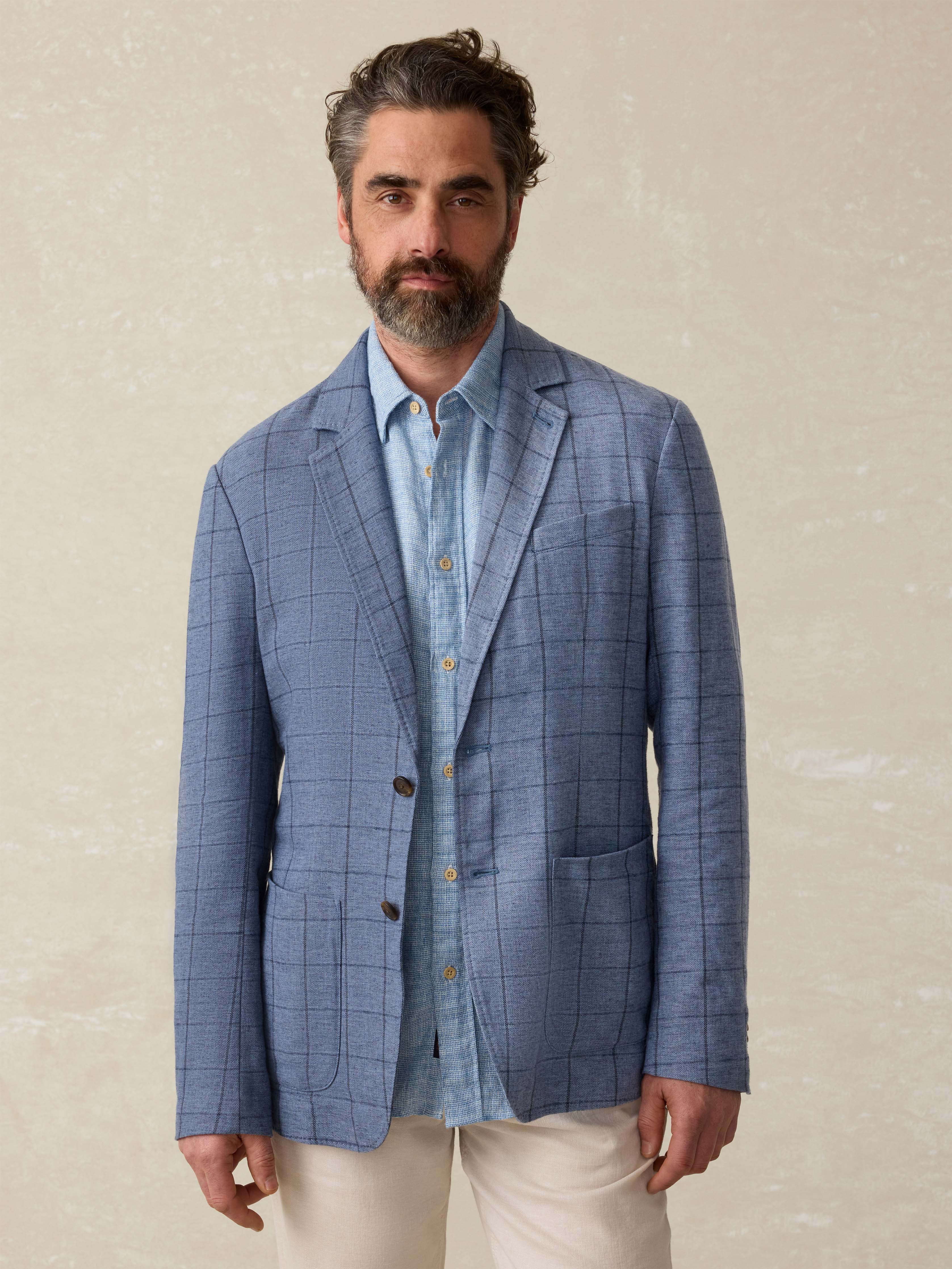 Movement™ Linen Blazer - Storm Cape Windowpane