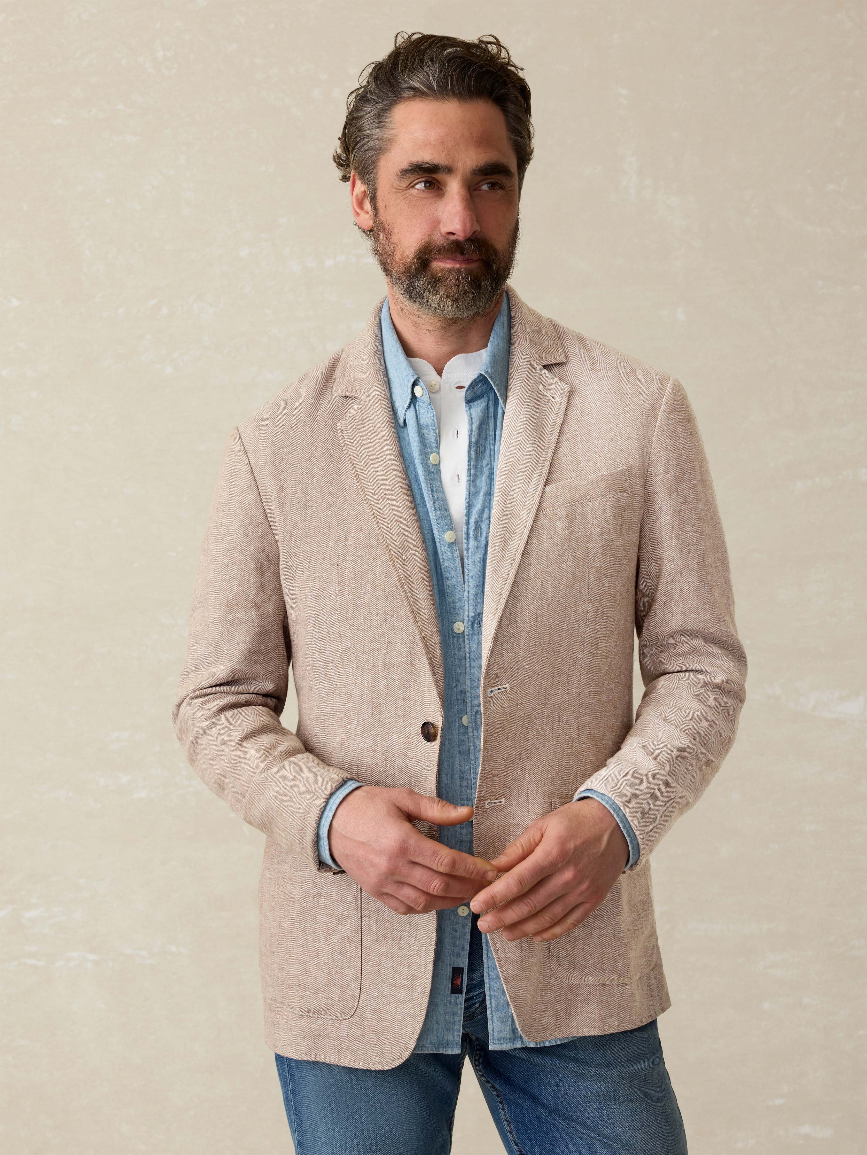 Movement™ Linen Blazer - Wolf Sands Herringbone