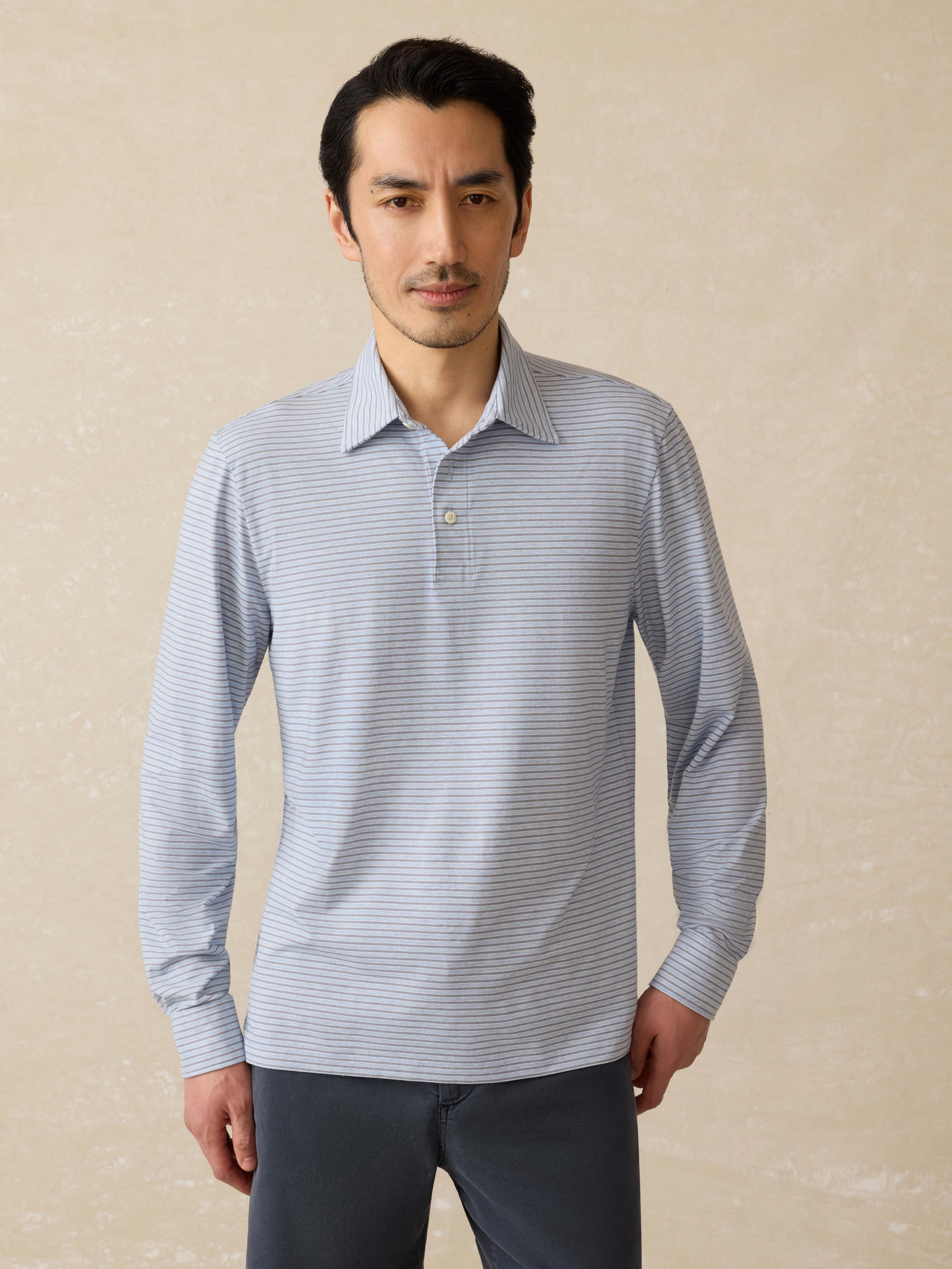 Movement™ Long-Sleeve Polo - Sea Shadow Stripe
