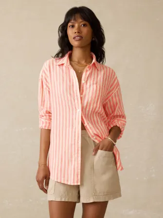 Laguna Linen Relaxed Shirt - Peach Lucy Stripe