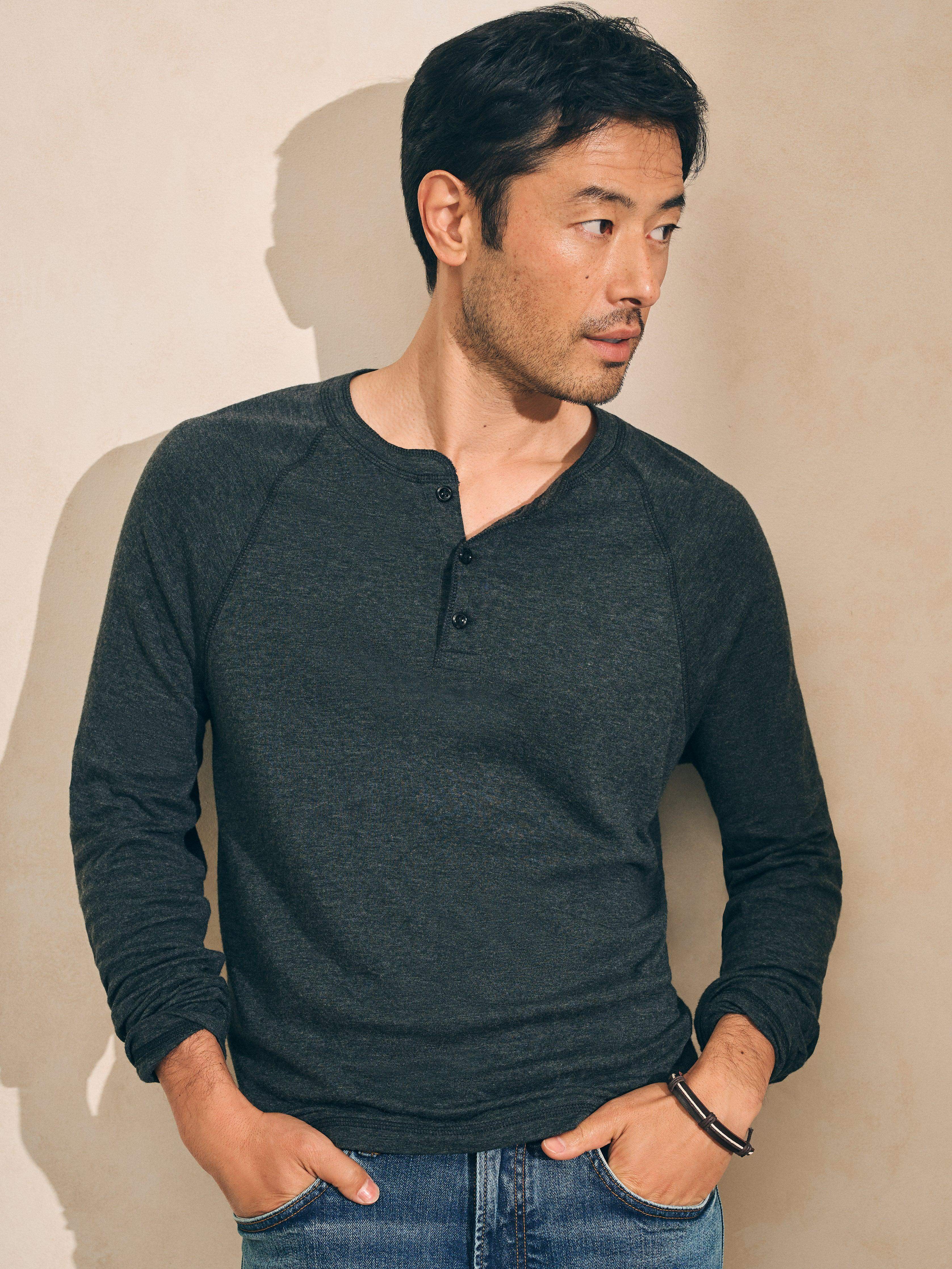 Long-Sleeve Newport Cloud Henley - Charcoal Heather