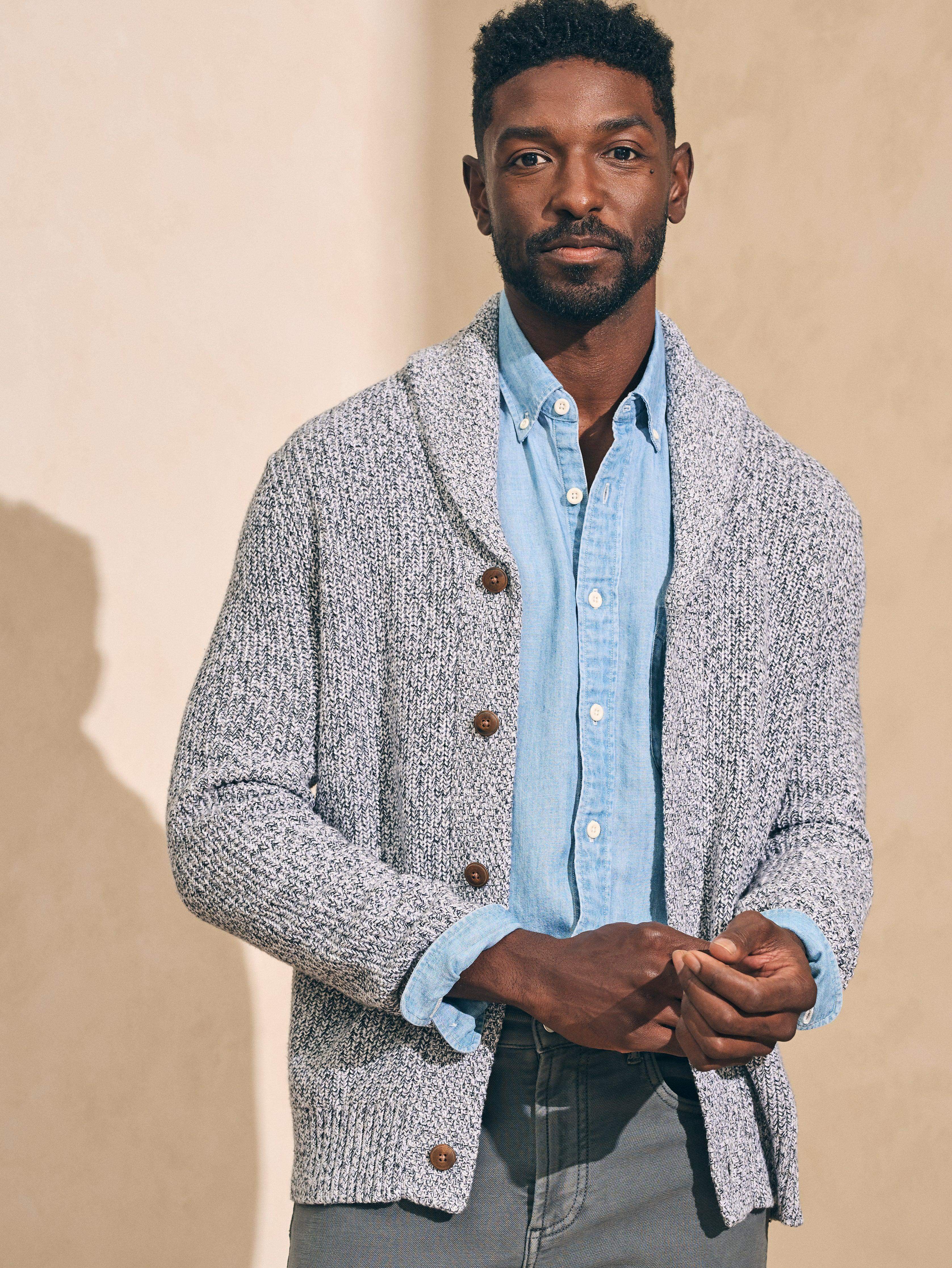 Marled Cotton Cardigan - Light Grey Marl