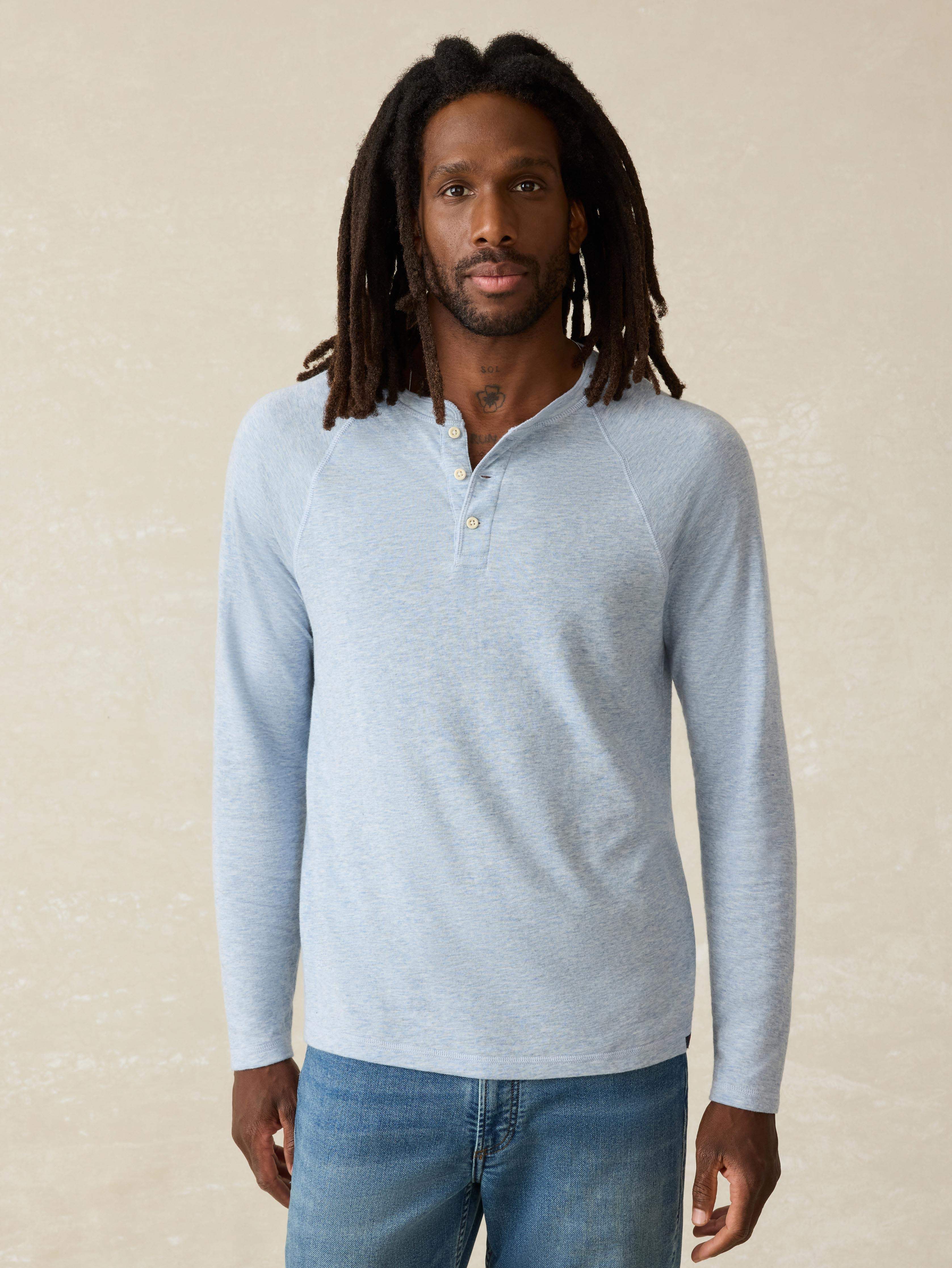 Long-Sleeve Cloud Henley (Tall) - Light Blue Heather