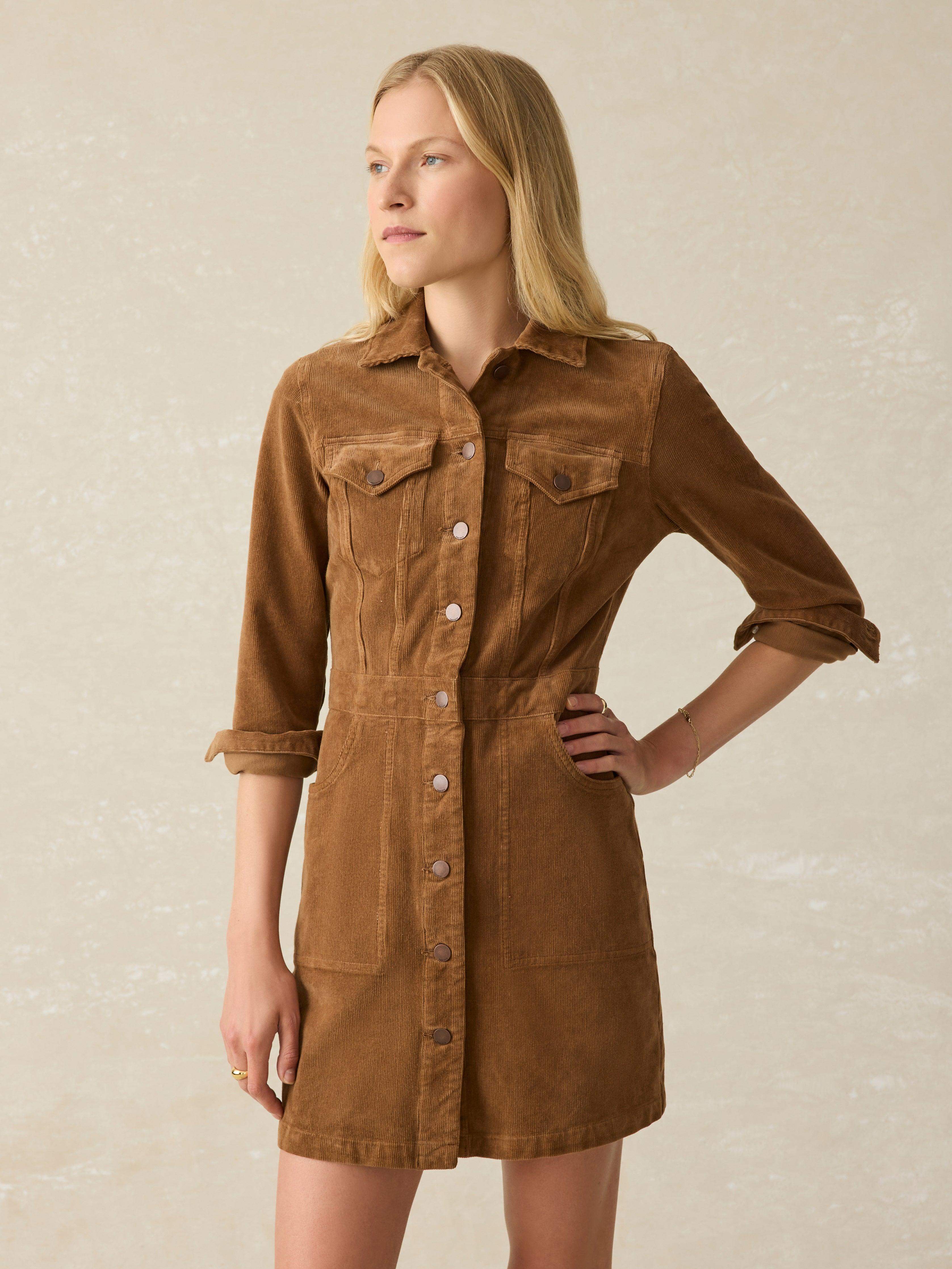 Softstretch Cord Michelle Dress - Cord Brown