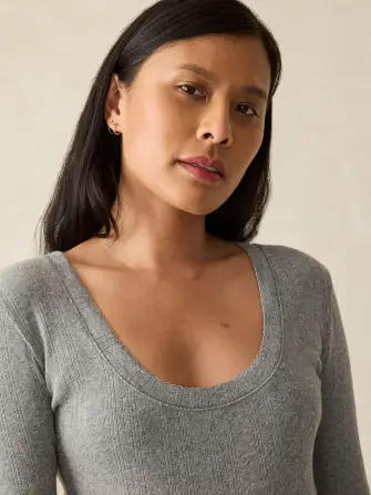 Pacific Pointelle Scoop Neck - Stonehill Heather