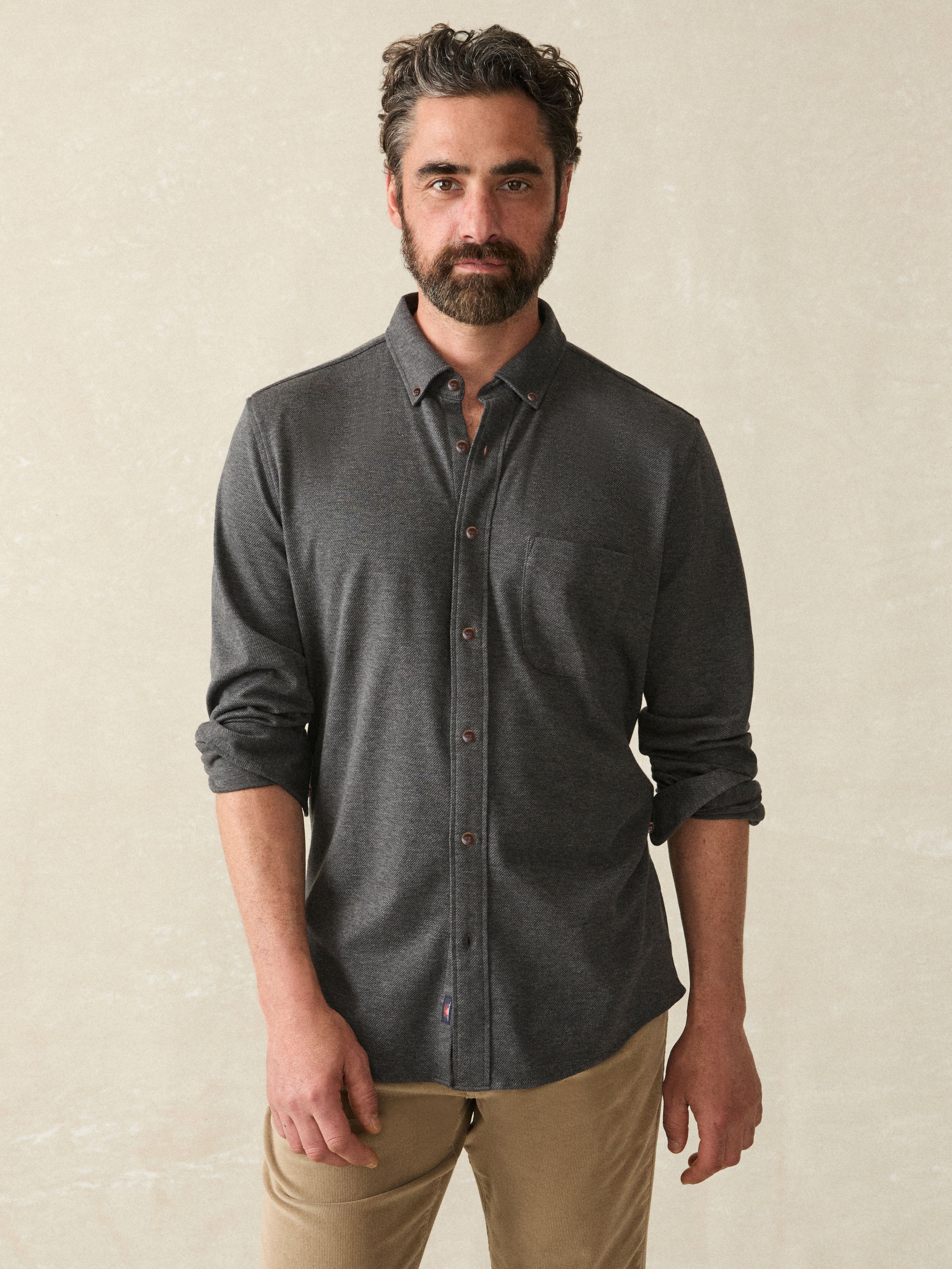 Coastline Knit Shirt - Charcoal Heather Twill