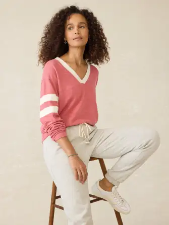 Sunwashed Slub Varsity V-Neck - Baroque Rose