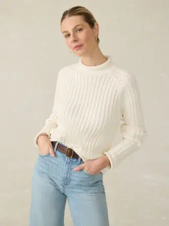 Sunwashed Cotton Rollneck Sweater - Egret