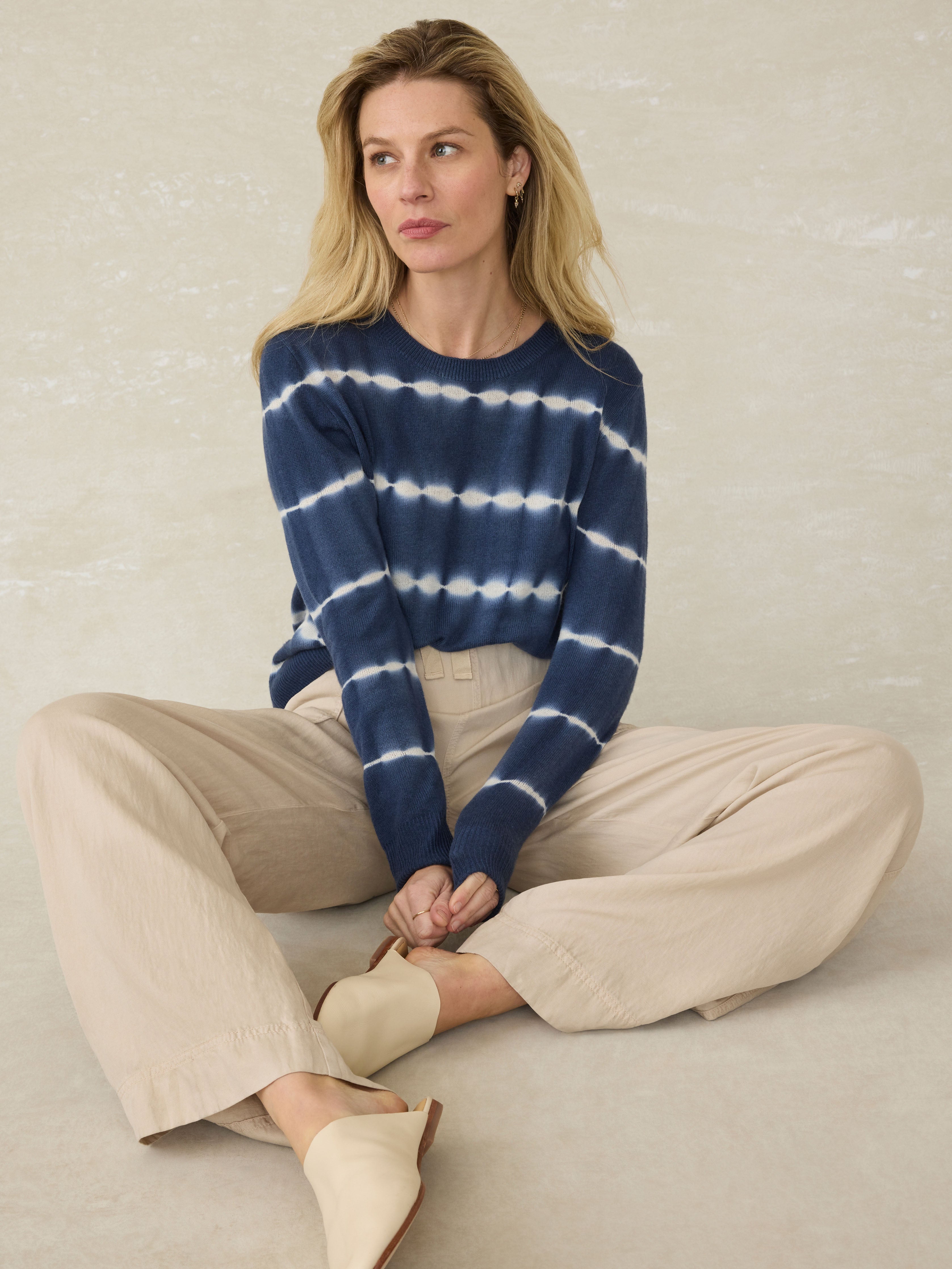 Tropical Cashmere Sweater - Indigo Tie Dye