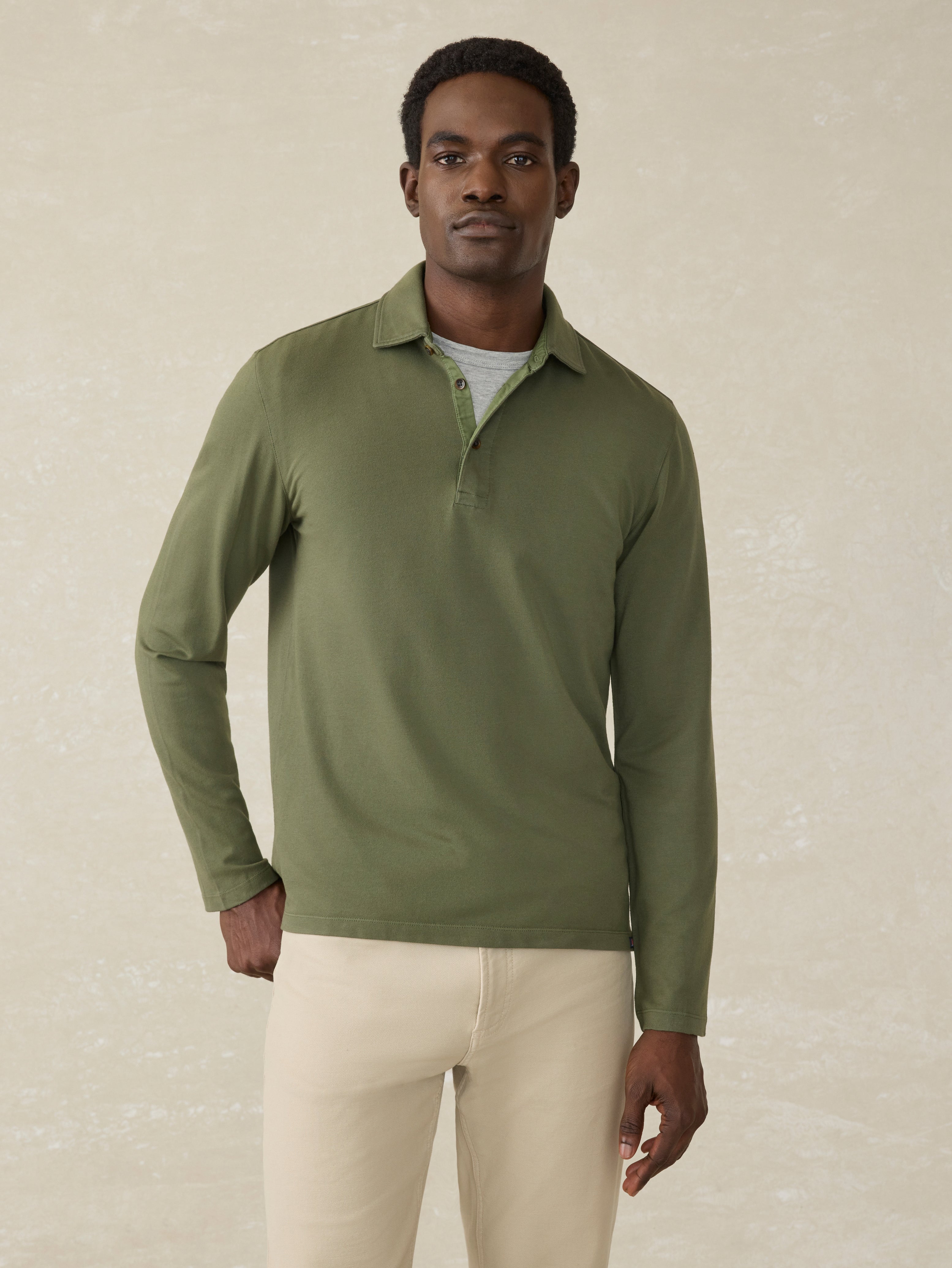 Long-Sleeve Field Knit Polo - Country Forest