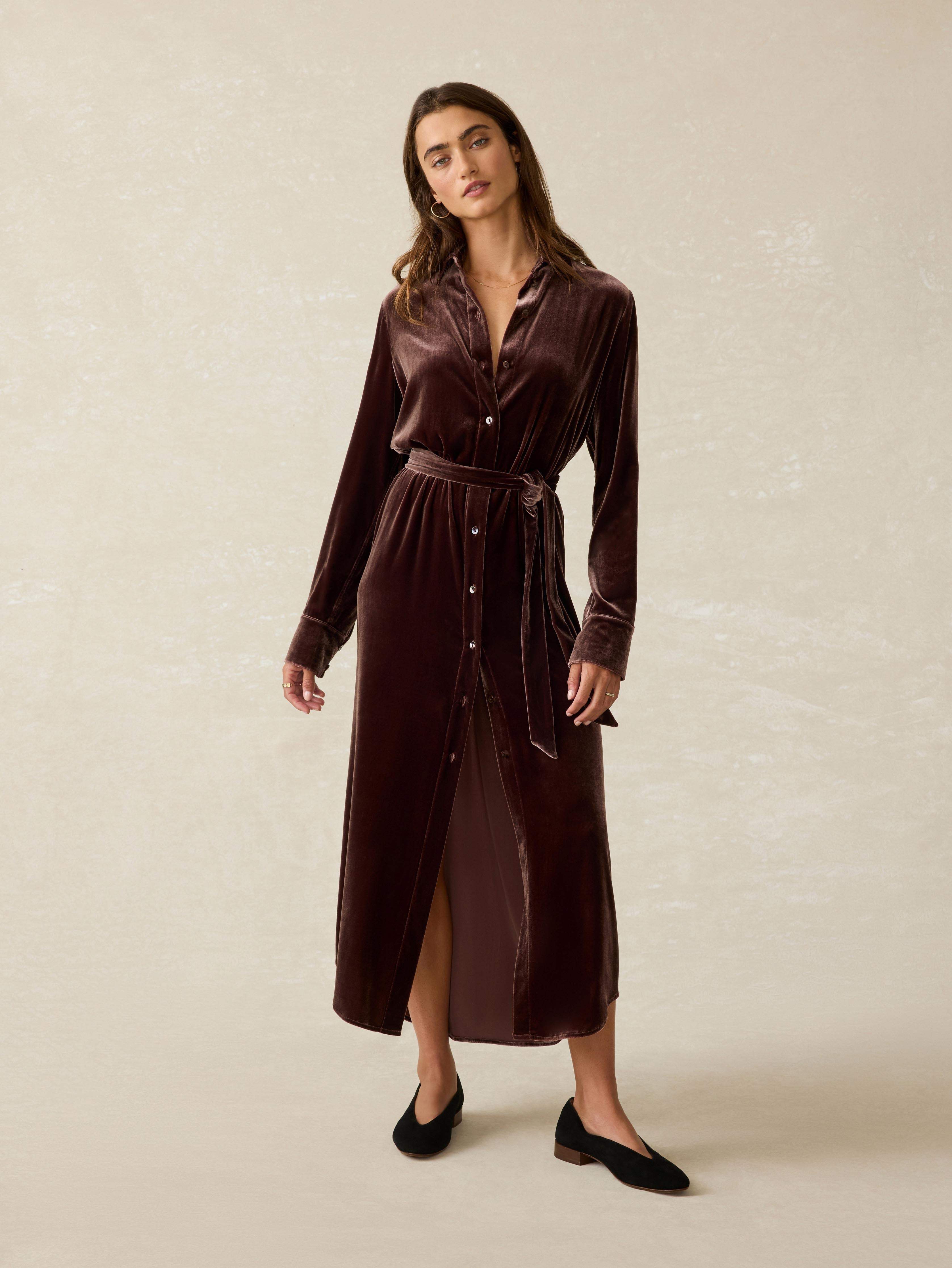 Stretch Silk Velvet Riley Midi Dress - Huckleberry