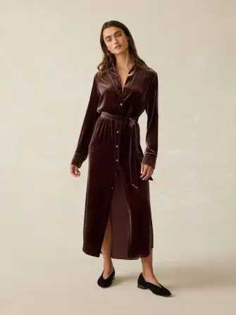 Stretch Silk Velvet Riley Midi Dress - Huckleberry