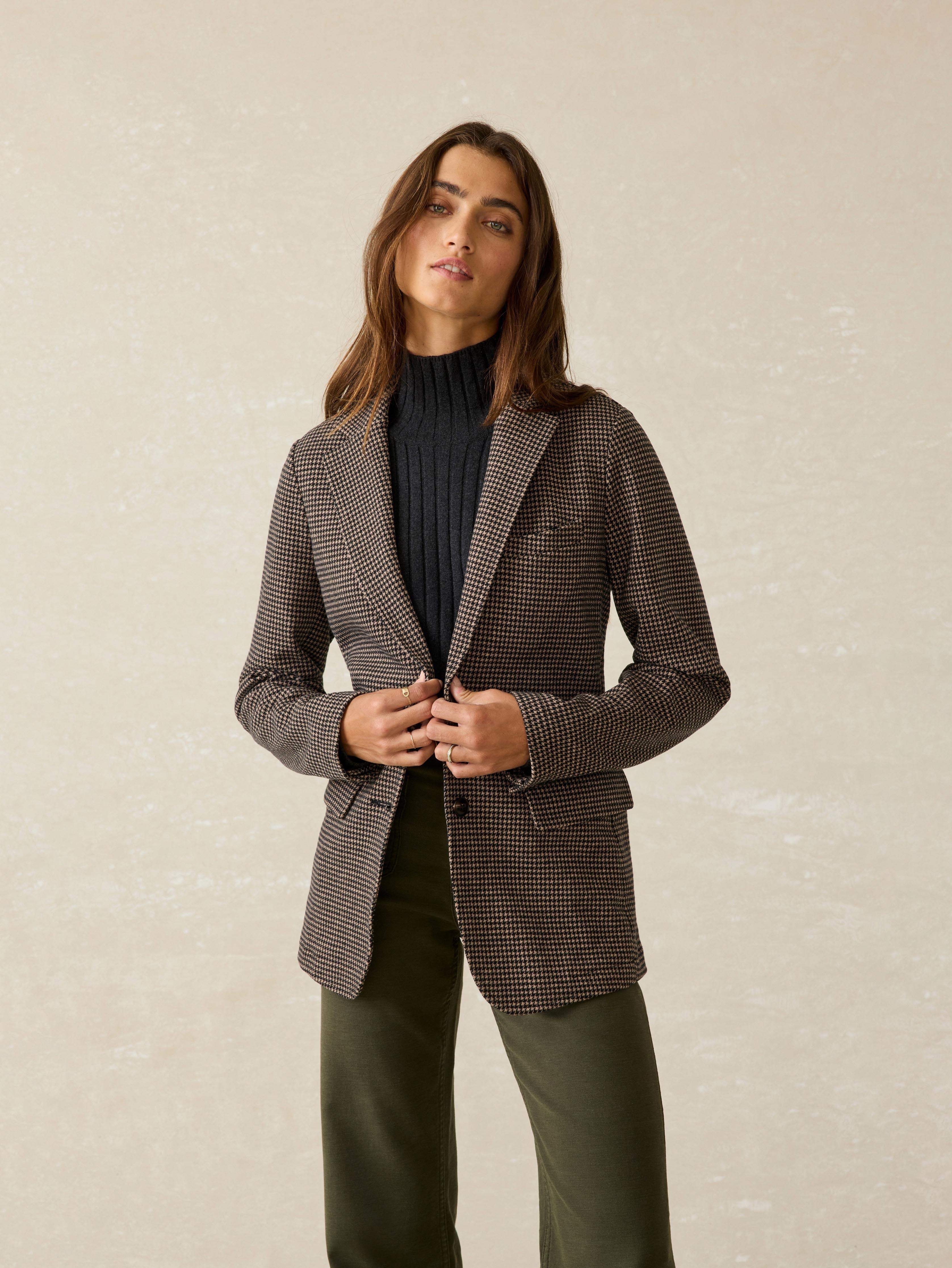 Inlet Knit Tweed Blazer - Mocha Mountain Houndstooth