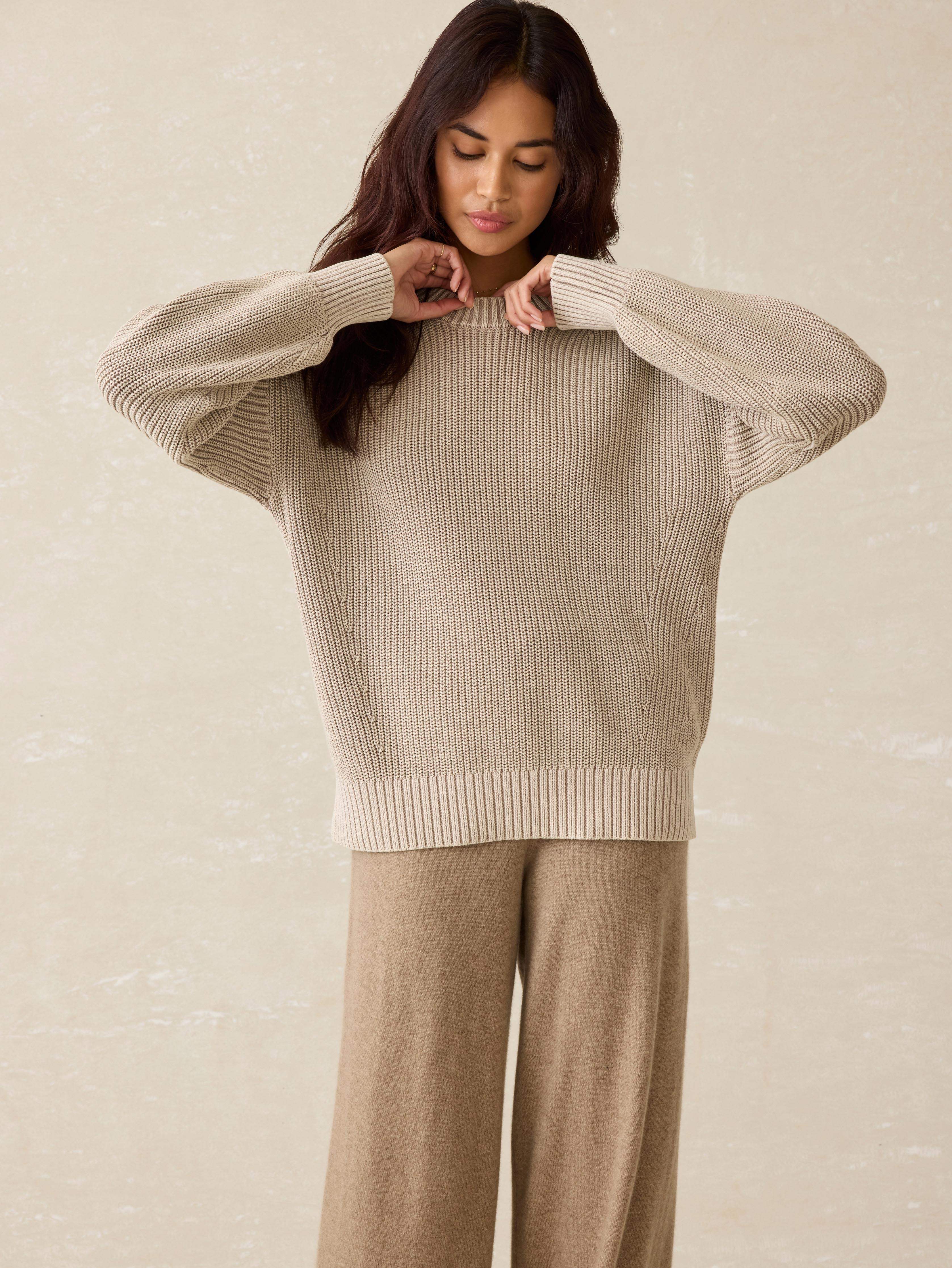 Sunwashed Cotton Fisherman Sweater - Sand Shell