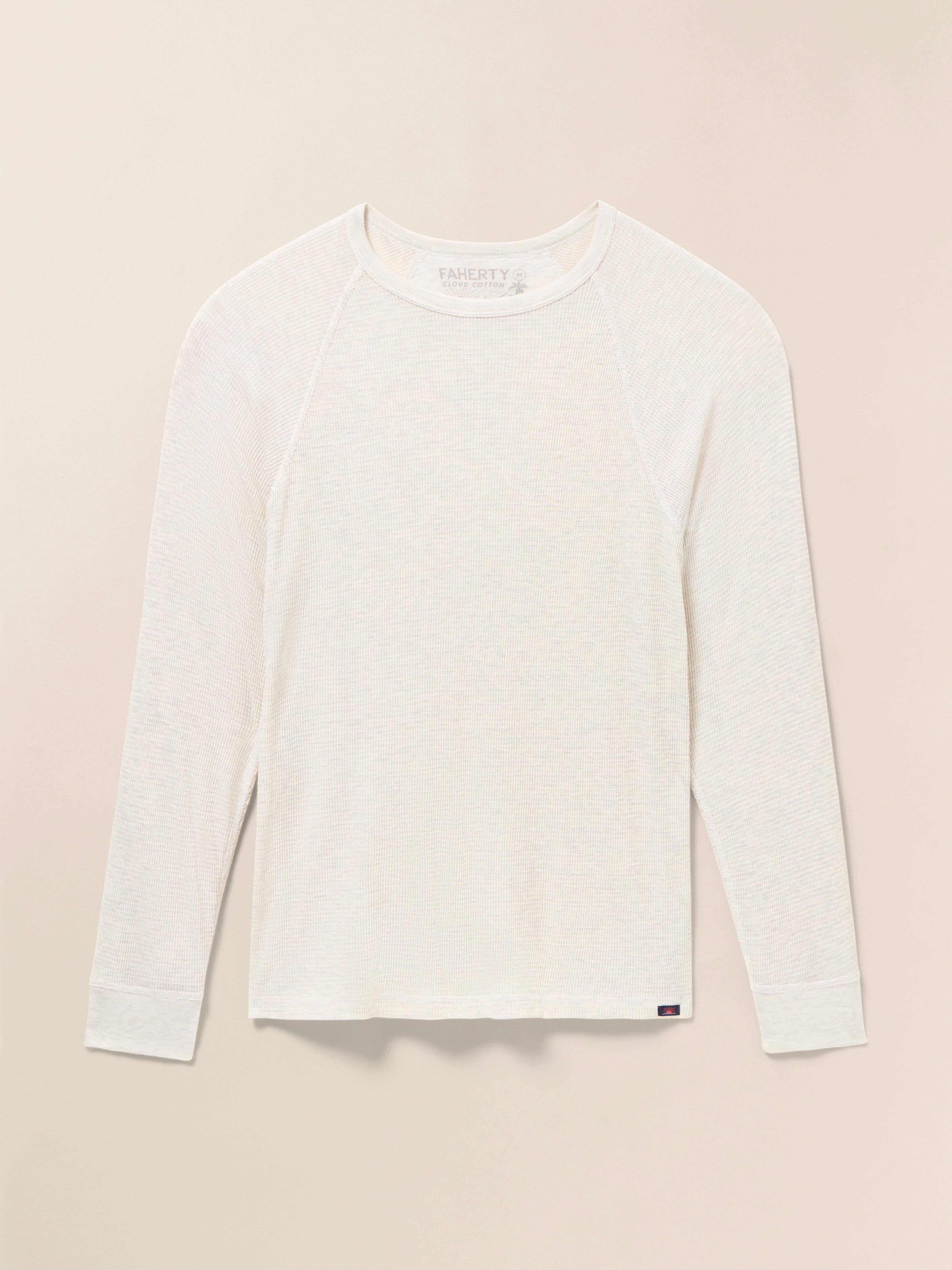 Long-Sleeve Cloud Waffle Crew - Ivory Heather