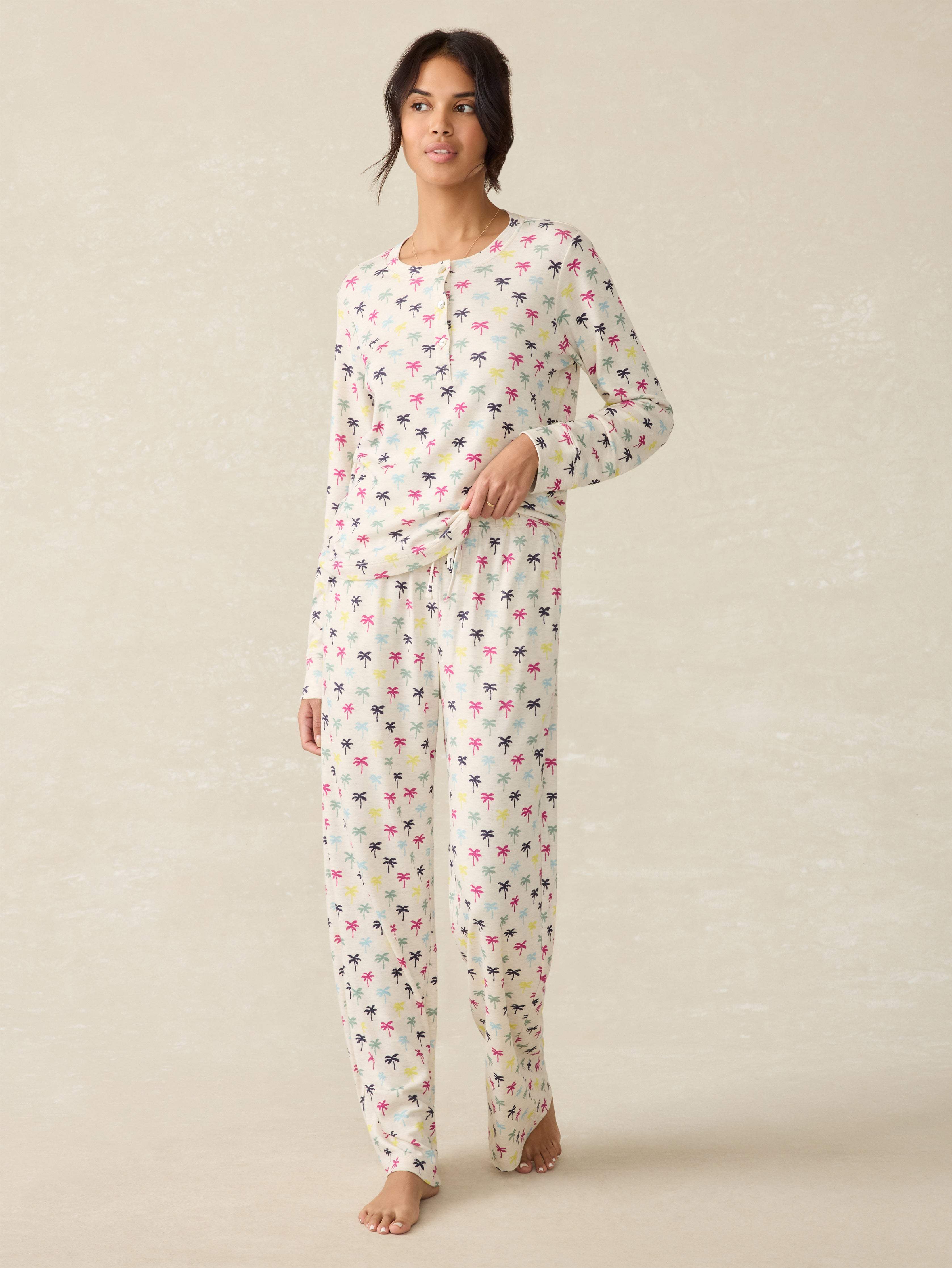 Cloud Henley Pajama Pant Set - Sun Valley Palms
