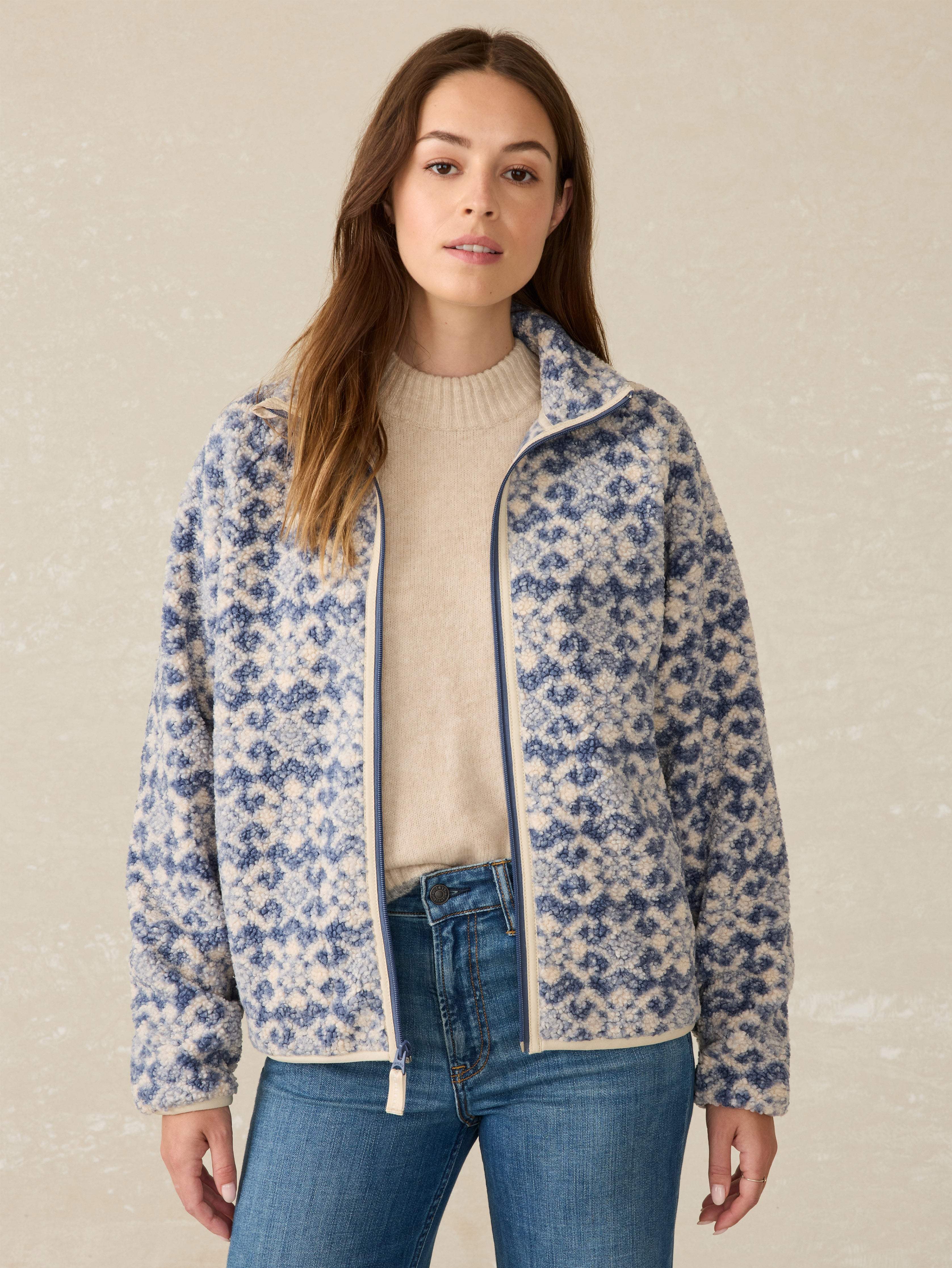 Fireside Fleece Jacket - Vintage Snowflake Geo
