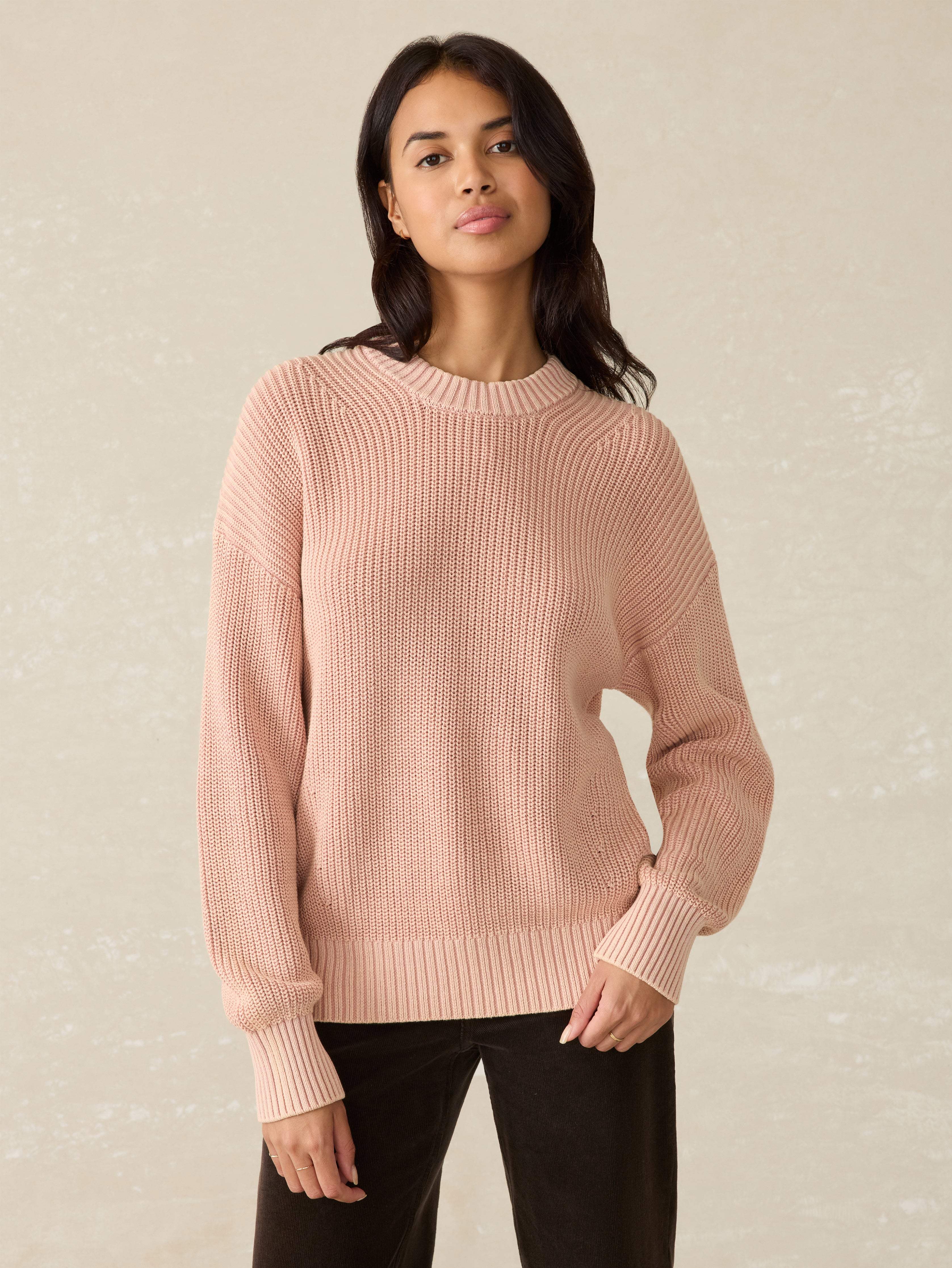 Sunwashed Cotton Fisherman Sweater - Mahogany Rose