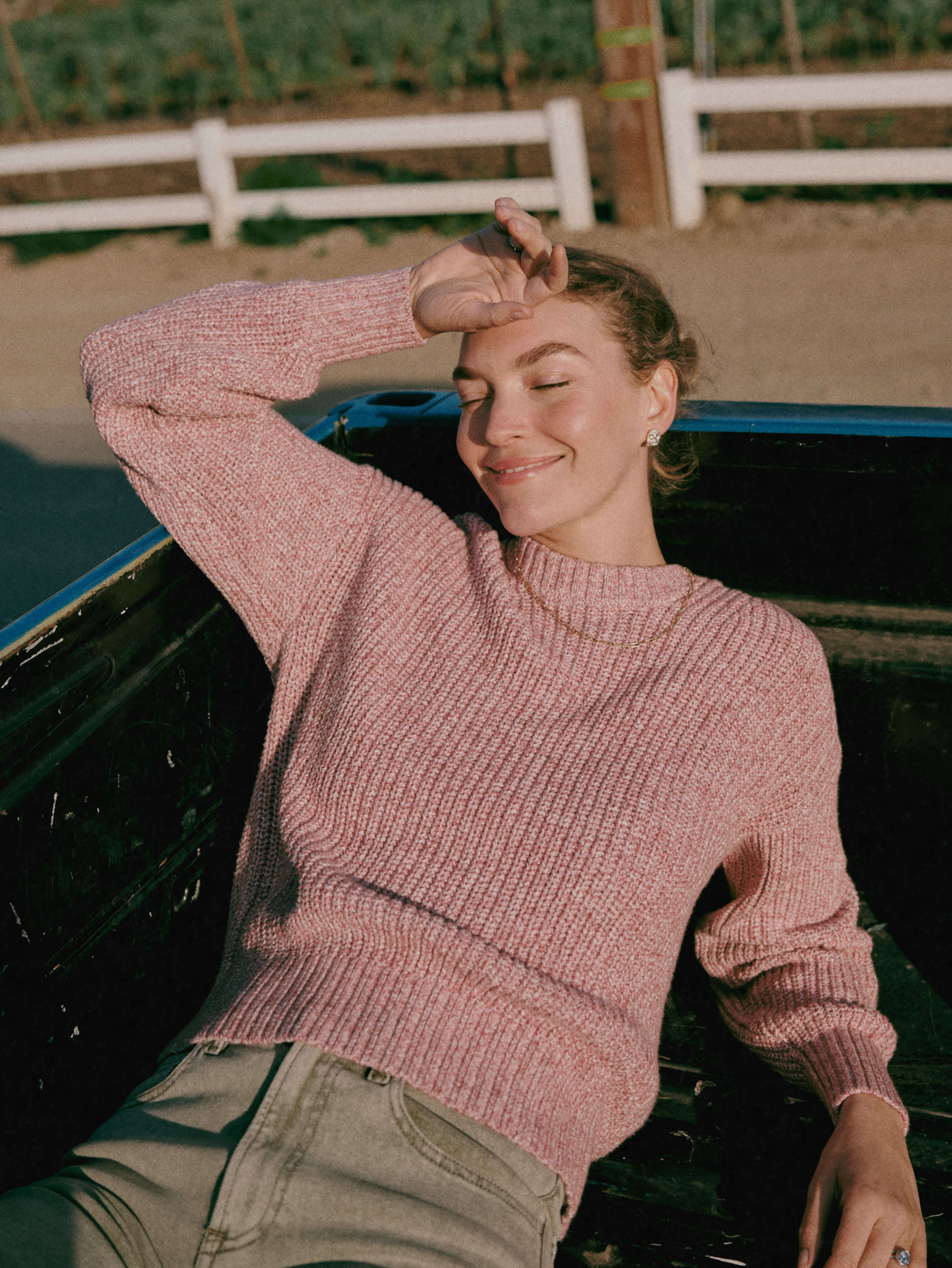 Sunwashed Cotton Fisherman Sweater - Seashell Blush