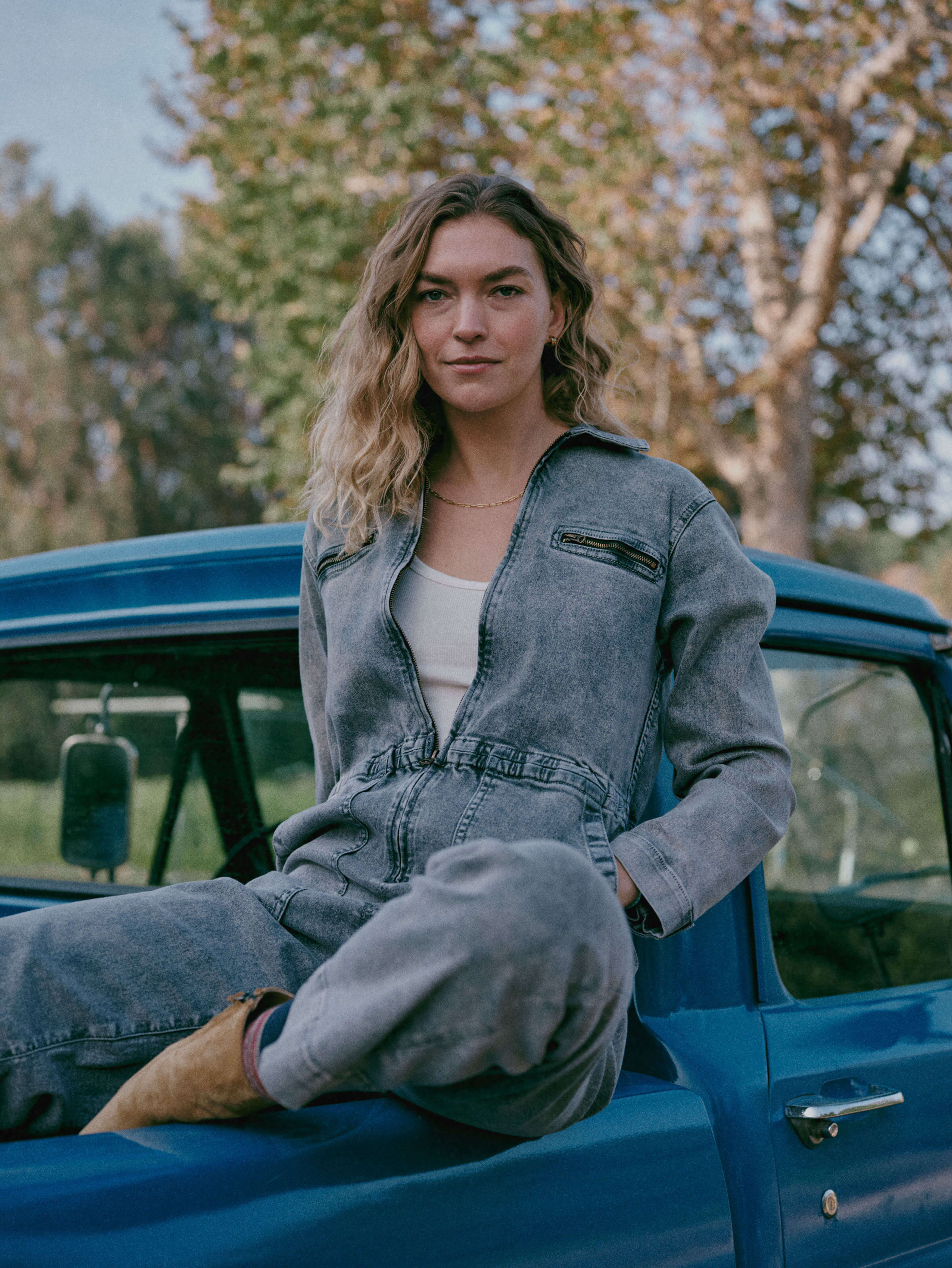 Sunwashed Denim Jumpsuit - Washed Black