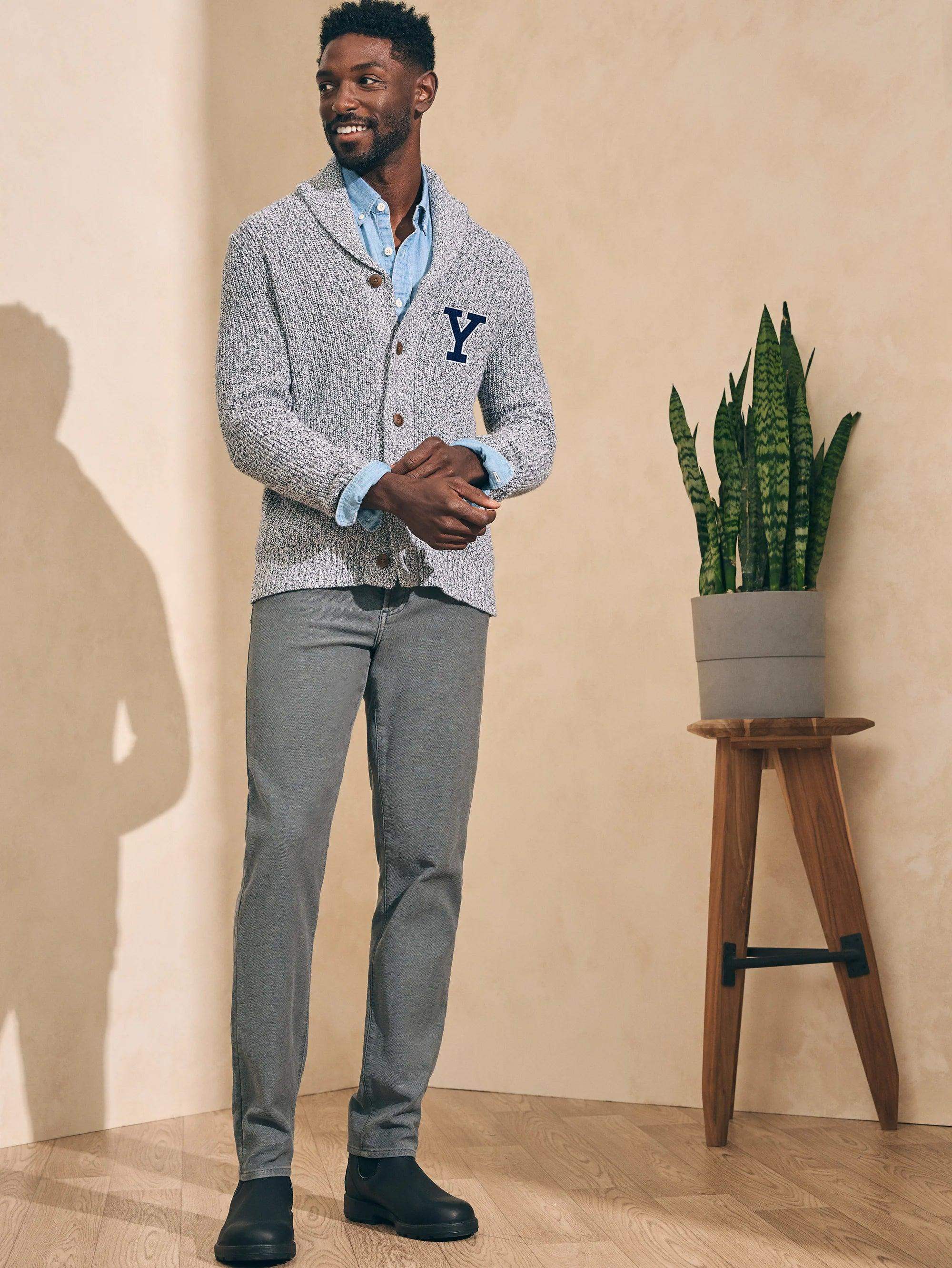 Yale Marled Cotton Cardigan - Light Grey Marl
