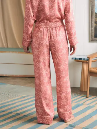 Sandwashed Silk Long Sleeve Pajama Set - Rose Tropic Trees(Rose Tropic Trees,XXS)