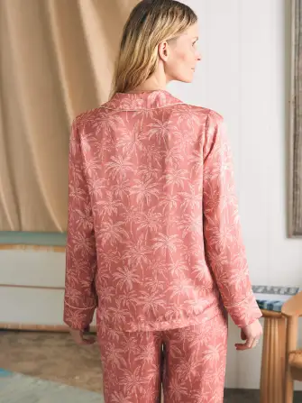 Sandwashed Silk Long Sleeve Pajama Set - Rose Tropic Trees(Rose Tropic Trees,XXS)