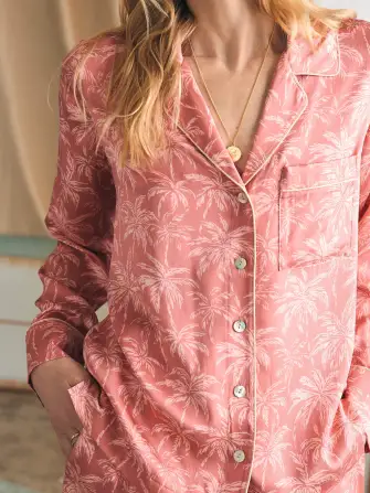 Sandwashed Silk Long Sleeve Pajama Set - Rose Tropic Trees(Rose Tropic Trees,XXS)