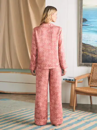 Sandwashed Silk Long Sleeve Pajama Set - Rose Tropic Trees(Rose Tropic Trees,XXS)