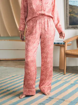Sandwashed Silk Long Sleeve Pajama Set - Rose Tropic Trees(Rose Tropic Trees,XXS)