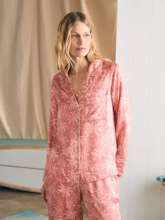 Sandwashed Silk Long Sleeve Pajama Set - Rose Tropic Trees(Rose Tropic Trees,XXS)