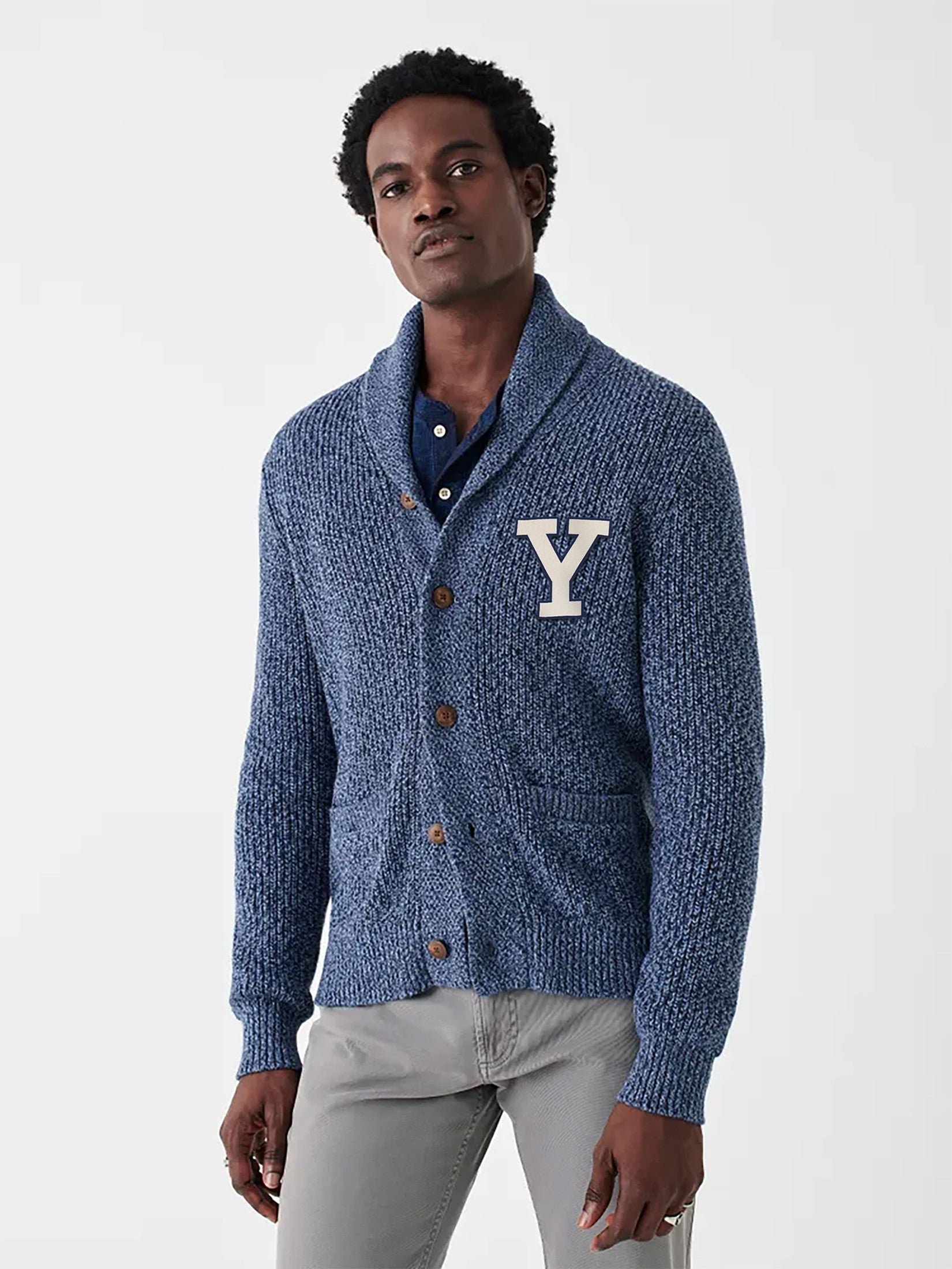 Yale Marled Cotton Cardigan - Navy Night Marl