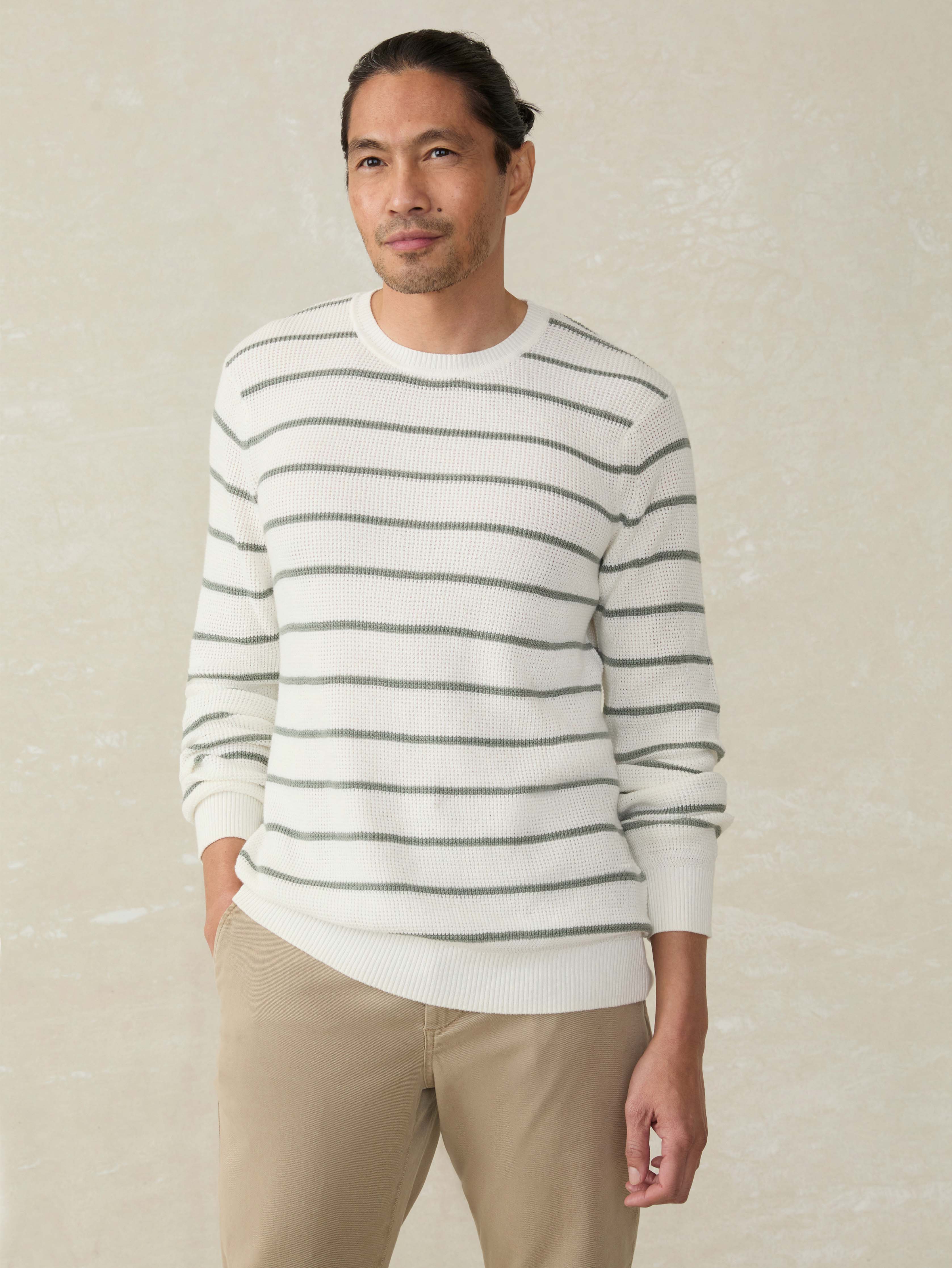 Sunwashed Crewneck Sweater - White Sage Stripe