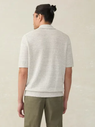 Short-Sleeve Linen Sweater Polo - Ivory Steel Feeder(Ivory Steel Feeder,XS)