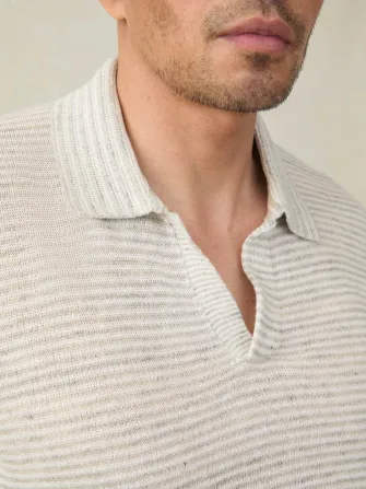 Short-Sleeve Linen Sweater Polo - Ivory Steel Feeder(Ivory Steel Feeder,XS)