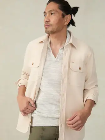 Short-Sleeve Linen Sweater Polo - Ivory Steel Feeder(Ivory Steel Feeder,XS)