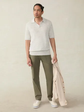 Short-Sleeve Linen Sweater Polo - Ivory Steel Feeder(Ivory Steel Feeder,XS)