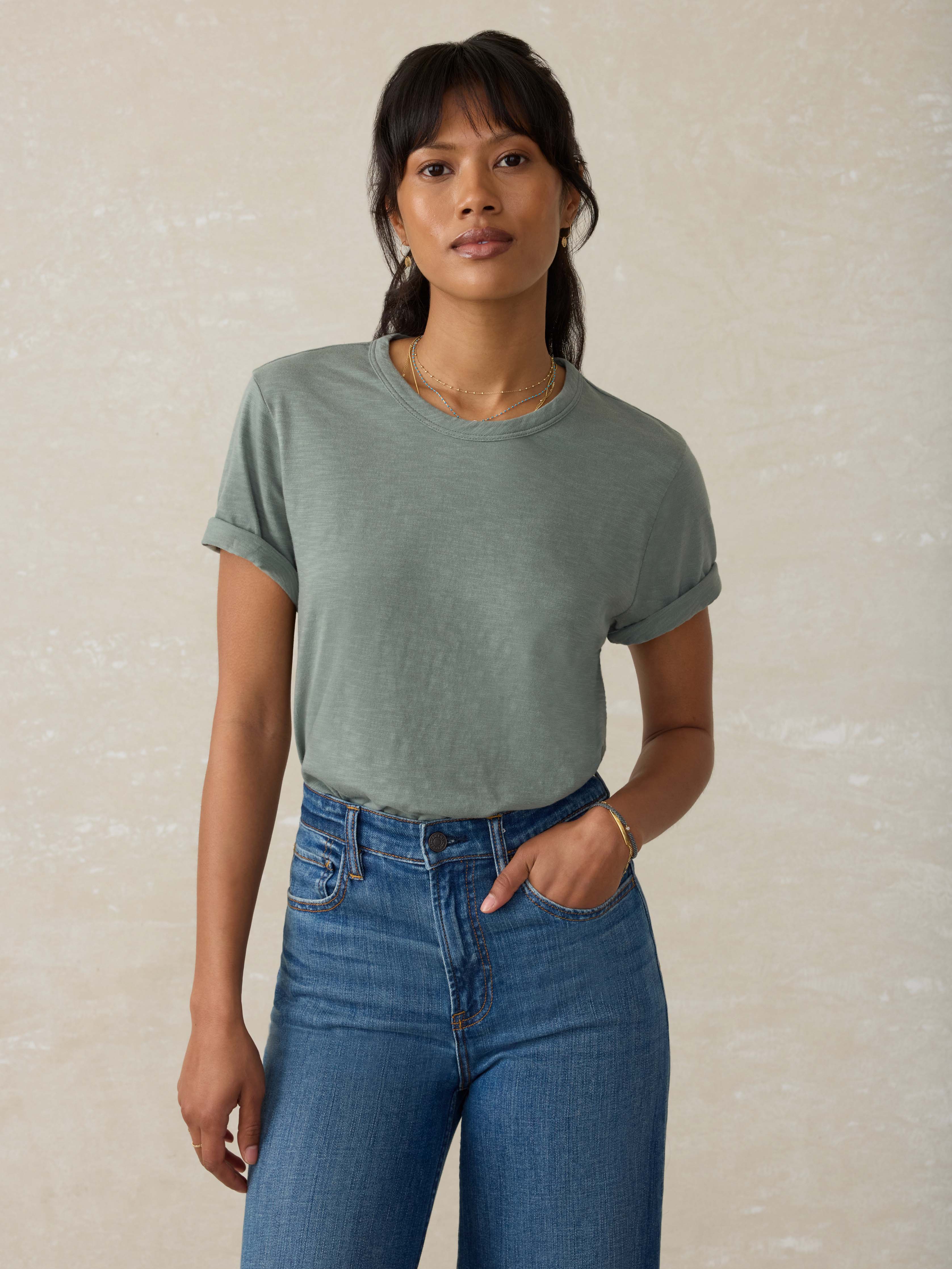 Sunwashed Regenerative Cotton Essential Tee - Sage Creek