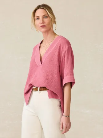 Dune Cotton Gauze Short Sleeve Popover - Heather Rose