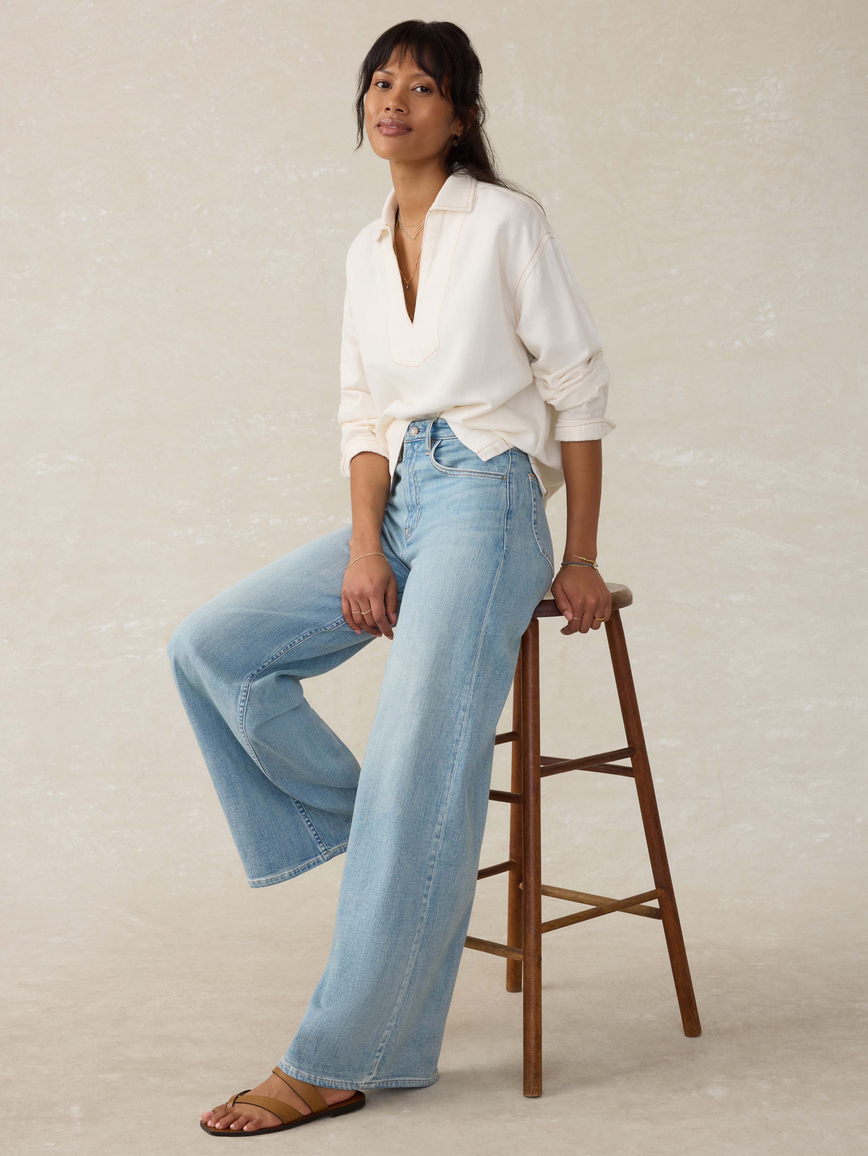 Linen Denim Sail Away Blouse - Egret