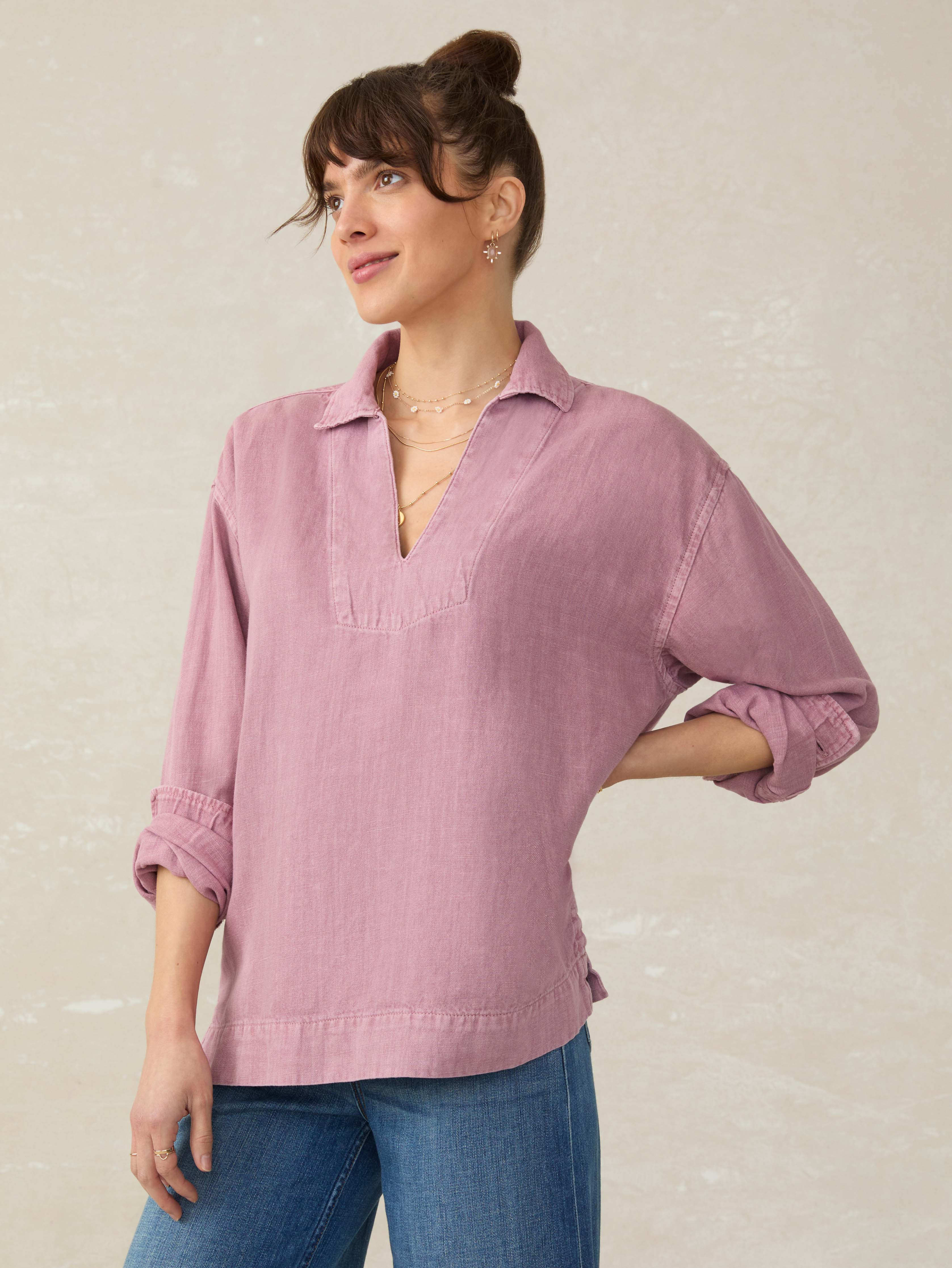 Linen Denim Sail Away Blouse - Weathered Orchid