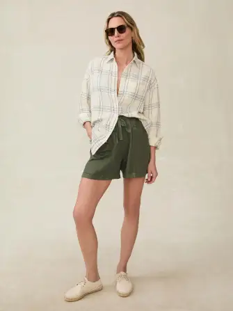 Dune Cotton Gauze Relaxed Shirt - Blue Cove Plaid