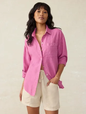 Laguna Linen Relaxed Shirt - Ibis Rose Stripe
