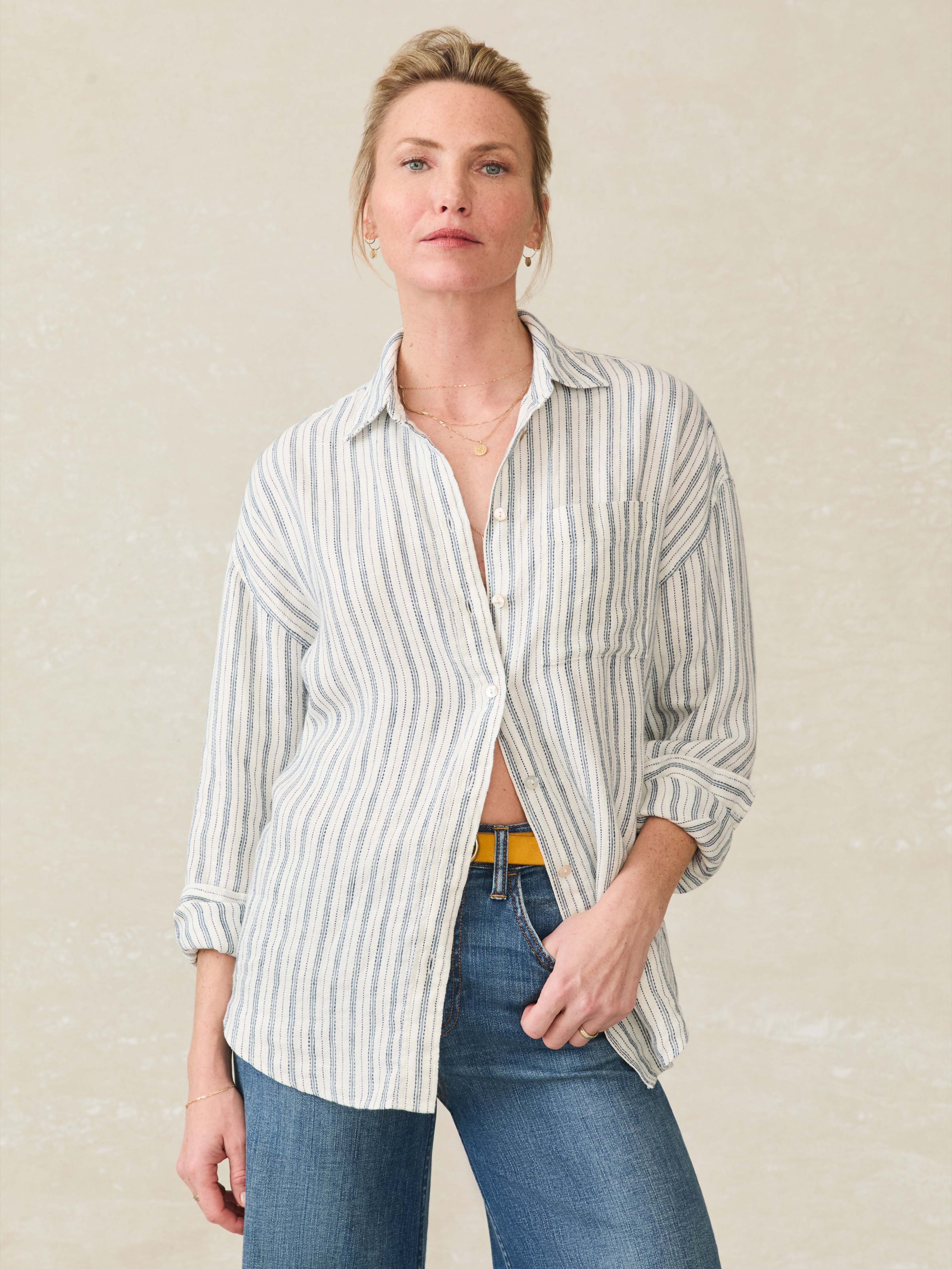 Santa Cruz Linen Relaxed Shirt - Oceanside Stripe