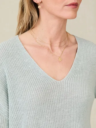 Miramar Linen V-Neck Sweater - Chalk Blue(Chalk Blue,XXS)