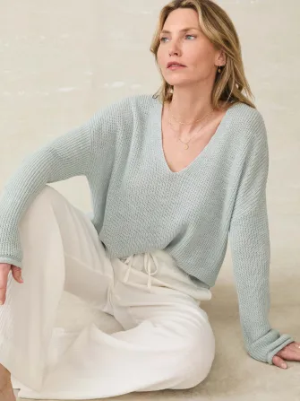 Miramar Linen V-Neck Sweater - Chalk Blue(Chalk Blue,XXS)