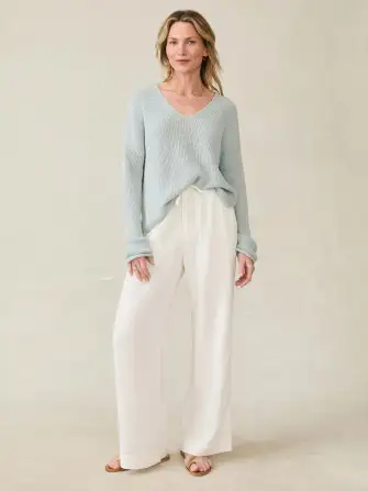 Miramar Linen V-Neck Sweater - Chalk Blue(Chalk Blue,XXS)