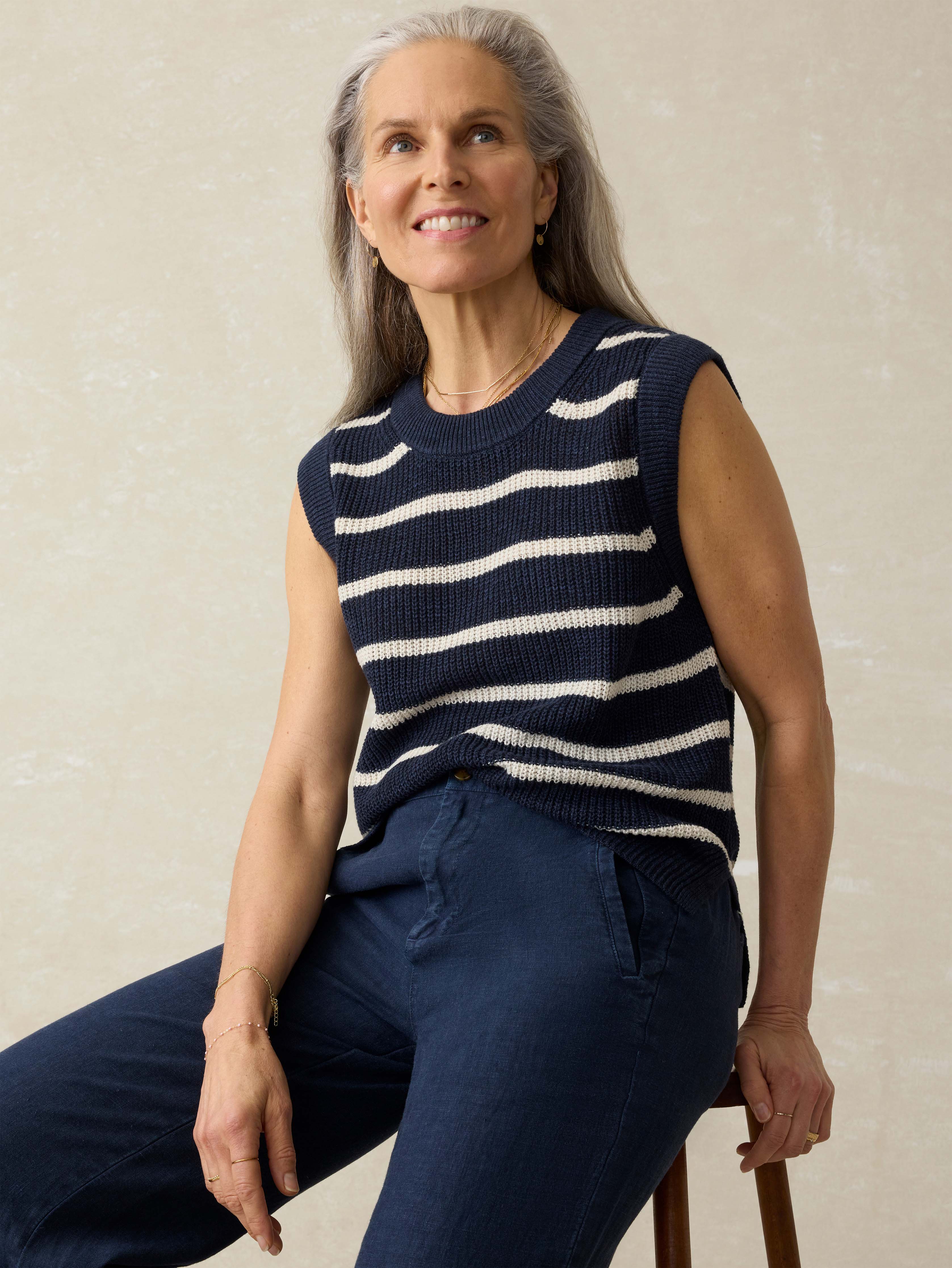 Miramar Linen Sweater Tank - North Sea Stripe